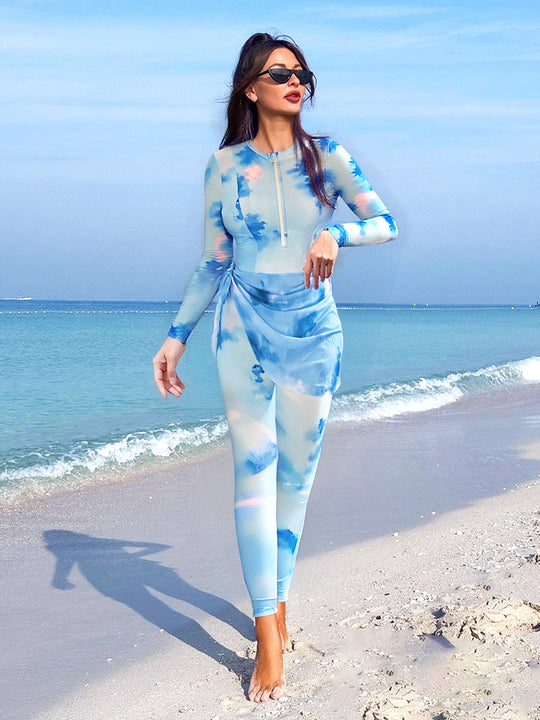 Damen Langarm-Schwimmanzug mit trendigem Wickeldesign R&B