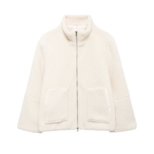 Damen Kuschelige Fleecejacke mit hohe Kragen und praktischen Taschen R&B