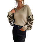 Damen casual Pullover mit modischem Leopardenmuster und lockerer Passform R&B