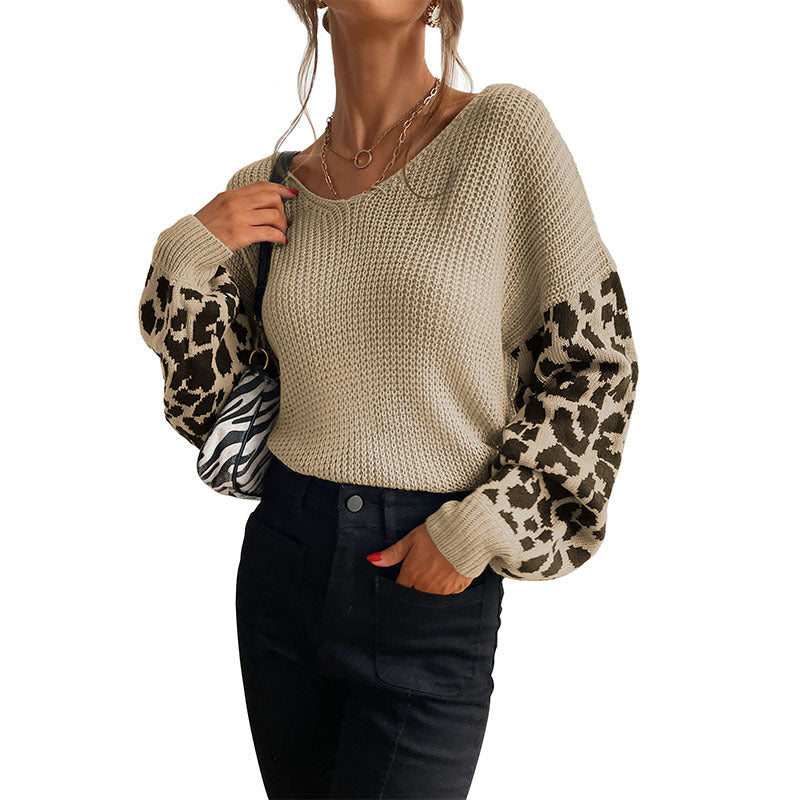 Damen casual Pullover mit modischem Leopardenmuster und lockerer Passform R&B