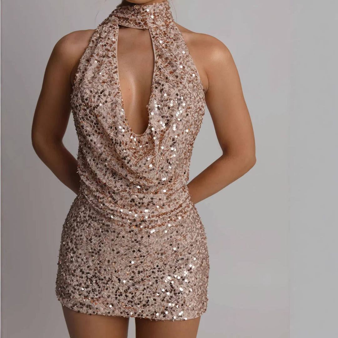 Damen Glamouröses Paillettenkleid mit schimmerndem Halterdesign R&B