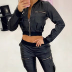 Damen modisches Bomberjacken-Set mit praktischen Taschen und Reißverschluss R&B