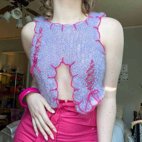 Damen innovatives Strickoberteil mit offenem Rückendesign R&B