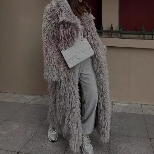 Damen Flauschiger Oversized-Mantel aus Kunstpelz R&B