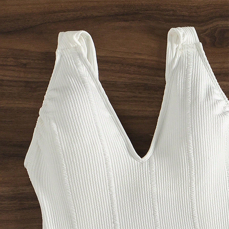 Damen Einteiliger Badeanzug mit tiefem V-Ausschnitt und strukturiertem Design