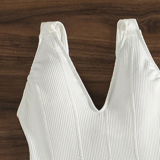 Damen Einteiliger Badeanzug mit tiefem V-Ausschnitt und strukturiertem Design R&B