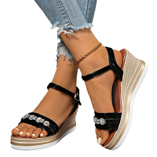 Damen elegante Wedge-Sandalen mit funkelnden Strass-Applikationen R&B
