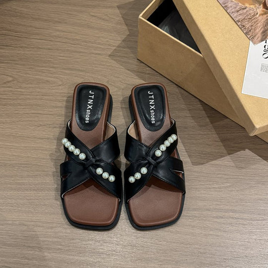 Damen elegante Sandaletten mit funkelnden Perlenakzenten R&B
