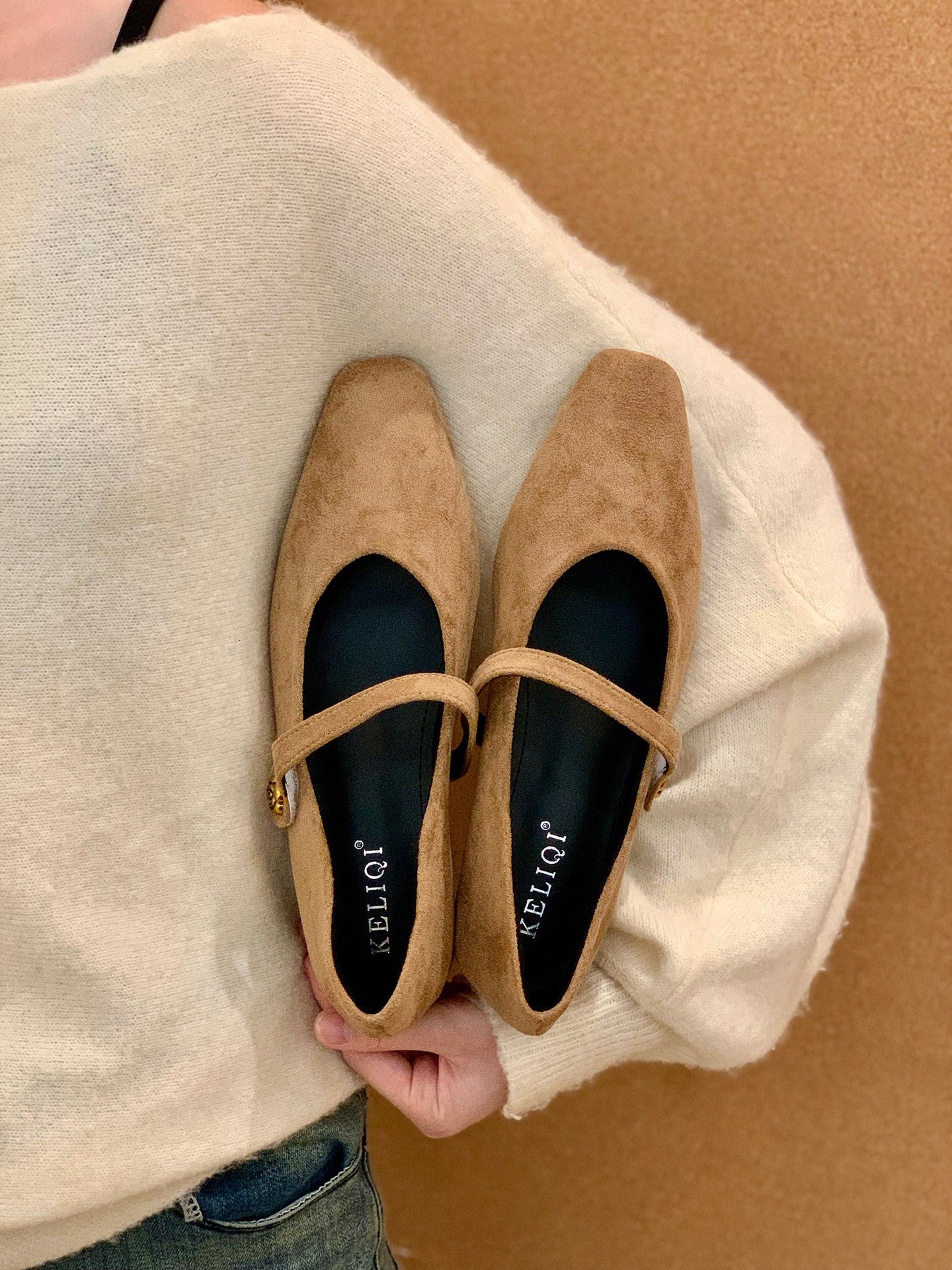 Damen elegante Ballerinas mit modischem Riemen und komfortablem Fußbett R&B