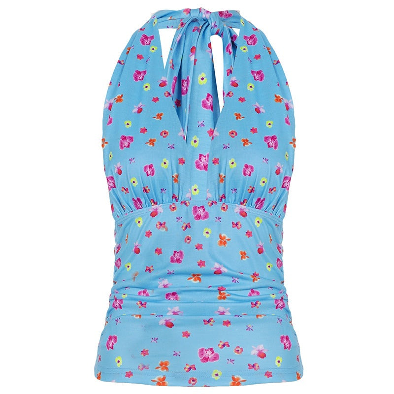 Damen Sommerliches Oberteil mit floralem Design und seitlichen Bindebändern R&B