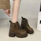 Damen Chunky Stiefel mit hohem Absatz und seitlichem Reißverschluss R&B