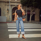 Damen Weite Jeans im modernen cropped Stil mit Kontrastabschlüssen R&B