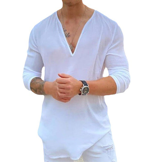 Herren lässiges V-Ausschnitt Langarmshirt R&B
