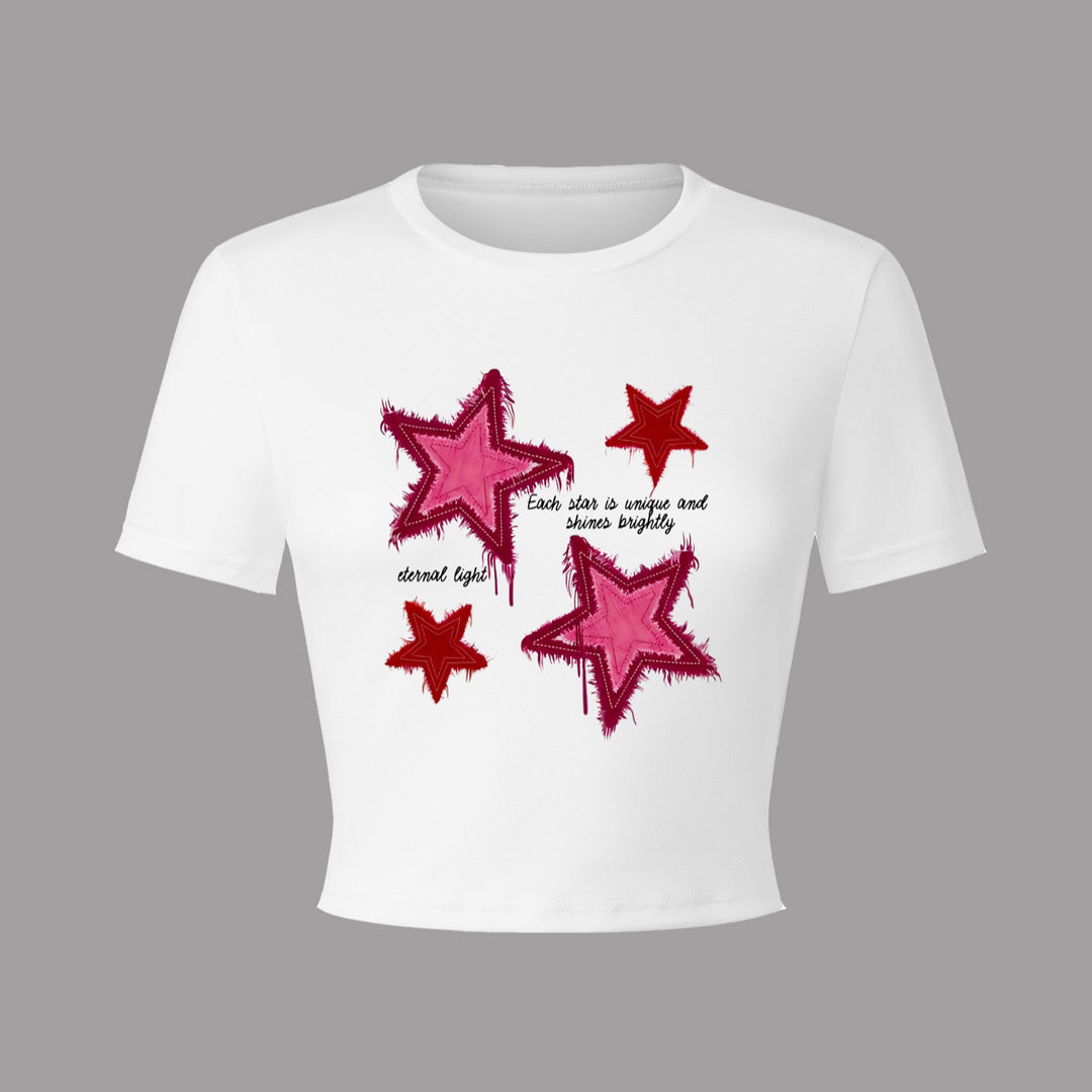 Damen Crop-T-Shirt mit kreativem Herzmotiv und motivierendem Schriftzug R&B