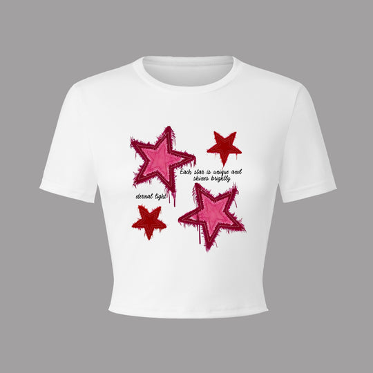 Damen Crop-T-Shirt mit kreativem Herzmotiv und motivierendem Schriftzug R&B