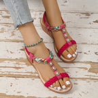 Damen Geschlossene Wedge-Sandalen mit dekorativem Zopfmuster und Anwendungen R&B