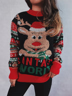 Damen Weihnachtspullover mit festlichem Rentier-Motiv und kunterbunten Strickdetails R&B