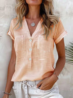 Damen Kurzarm Leinenbluse mit Knopfdetails R&B