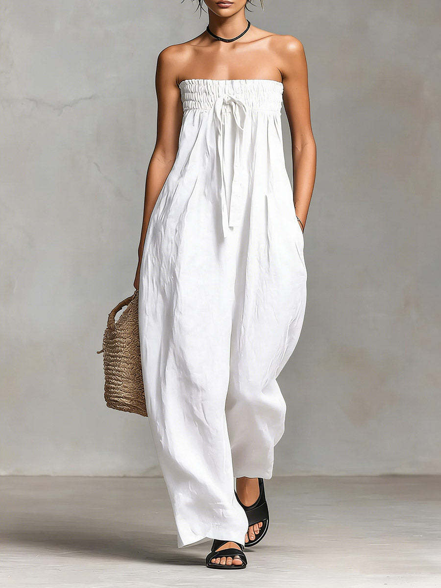 Damen Lässiges Jumpsuit mit elastischem Oberteil und weitem Bein R&B