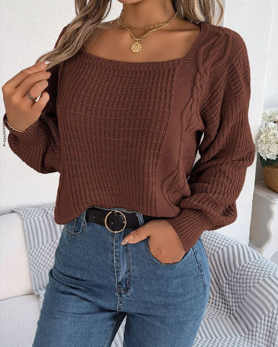 Damen lässiger Strickpullover mit strukturierter Oberfläche und romantischem Zopfdesign R&B