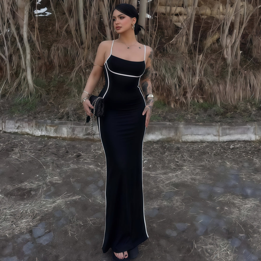 Damen elegantes Maxikleid mit schmalen Trägern und figurformendem Schnitt R&B