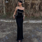 Damen elegantes Maxikleid mit schmalen Trägern und figurformendem Schnitt R&B