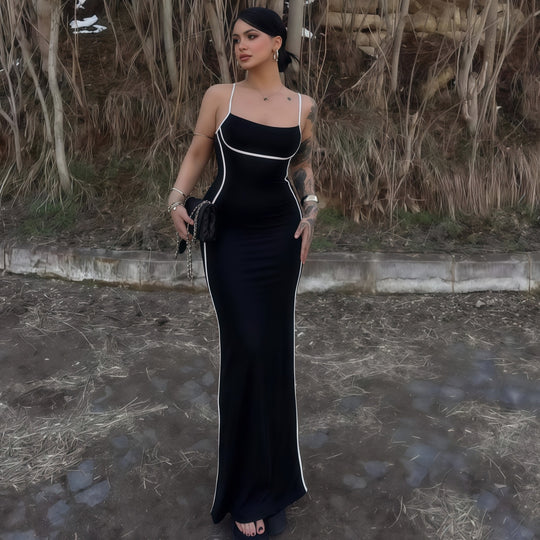 Damen elegantes Maxikleid mit schmalen Trägern und figurformendem Schnitt R&B