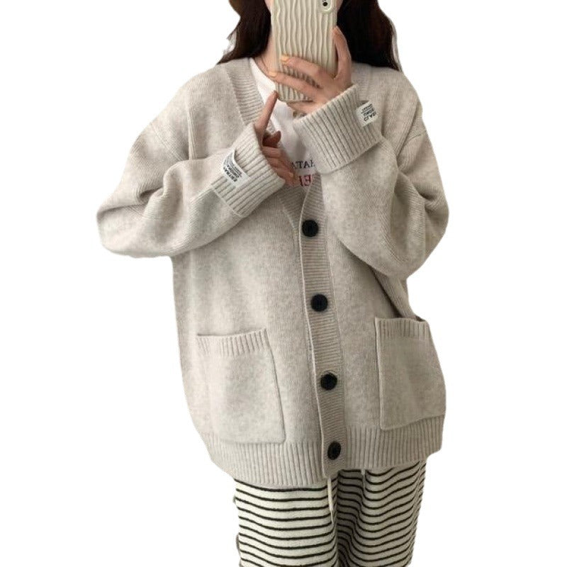 Damen Grob gestrickter Cardigan mit großen Taschen und tiefem V-Ausschnitt R&B