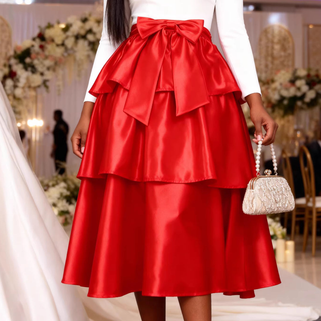 Damen Eleganter voluminöser Rock mit Rüschendetails und Taillengürtel R&B