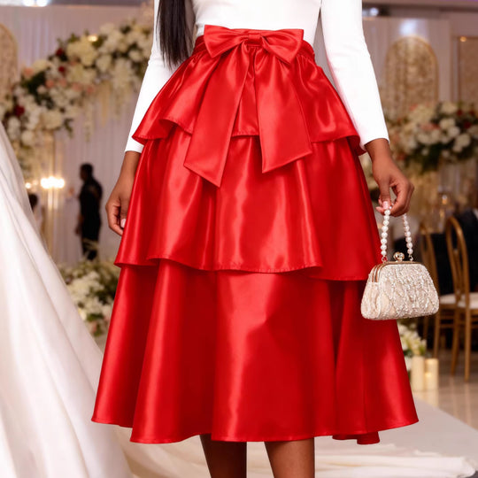 Damen Eleganter voluminöser Rock mit Rüschendetails und Taillengürtel R&B