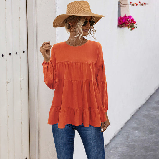 Damen lässige Tunika mit Rüschendetails und weitem Schnitt R&B