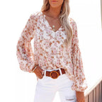 Damen Bluse mit floralen Mustern und V-Ausschnitt R&B