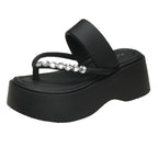 Damen Wedge-Sandalen mit glitzernden Ziersteinen und komfortablem Fußbett R&B