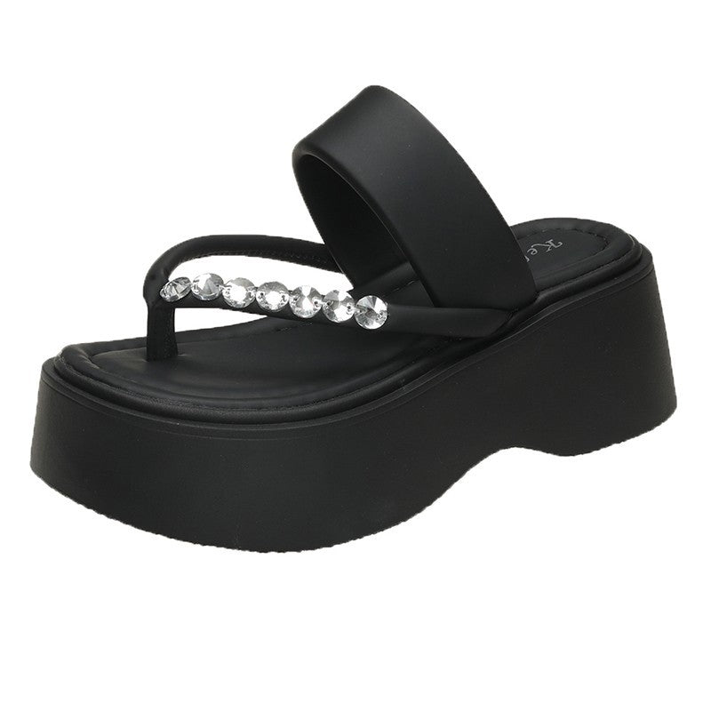 Damen Wedge-Sandalen mit glitzernden Ziersteinen und komfortablem Fußbett R&B