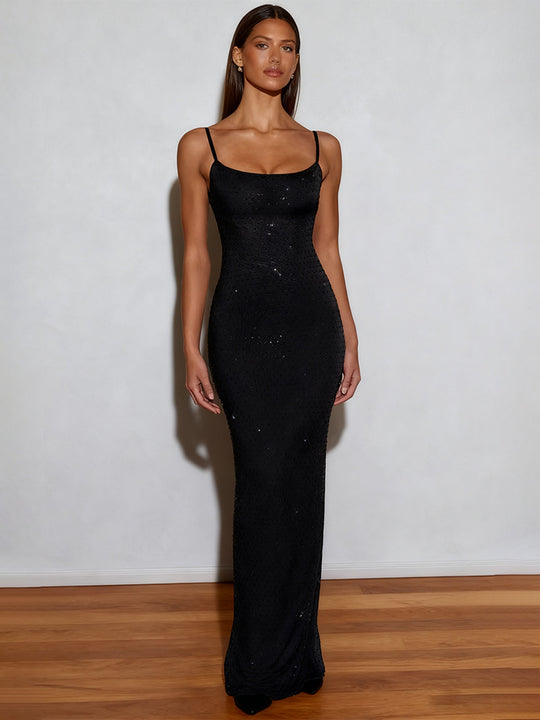 Damen Glamouröses Paillettenkleid mit Spaghettiträgern und figurbetontem Schnitt R&B