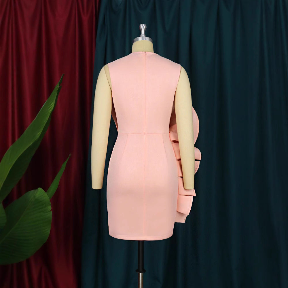 Damen Elegantes Minikleid mit asymmetrischem Schnitt und voluminösen Rüschen R&B