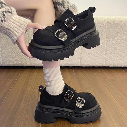 Damen modische Schnürschuhe mit klobiger Gummisohle und auffälligen Schnallen R&B