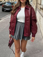Damen Kunstlederjacke mit strukturiertem Design und lässigem Schnitt R&B