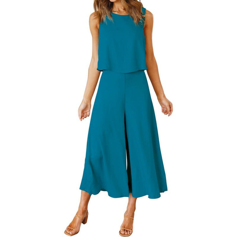 Damen Jumpsuit mit fließendem Schnitt und weitem Bein R&B