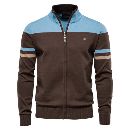 Herren Strickjacke mit modernem Zipper und sportiven Farbstreifen R&B