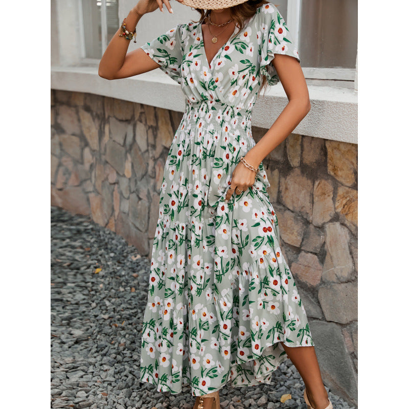 Damen Maxikleid mit floralem Design und elastischem Taillenbund R&B