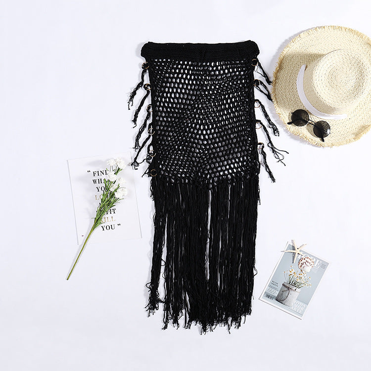 Damen Häkel-Strandponcho mit Fransen und dekorativen Muscheldetails R&B