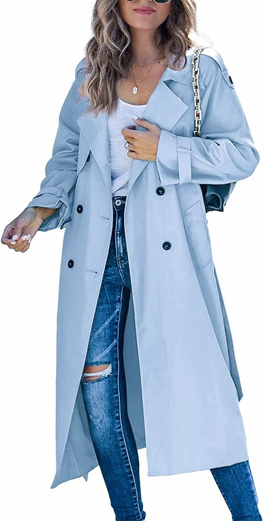 Damen Modischer Trenchcoat mit doppelter Knopfleiste und lässigem Schnitt R&B