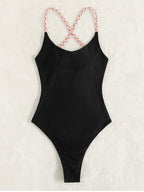 Damen eleganter Einteiler Badeanzug mit verstellbaren Trägern
