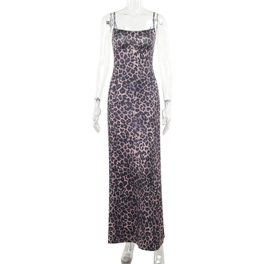 Damen Maxikleid mit elegantem Animal-Print und schmalen Trägern R&B