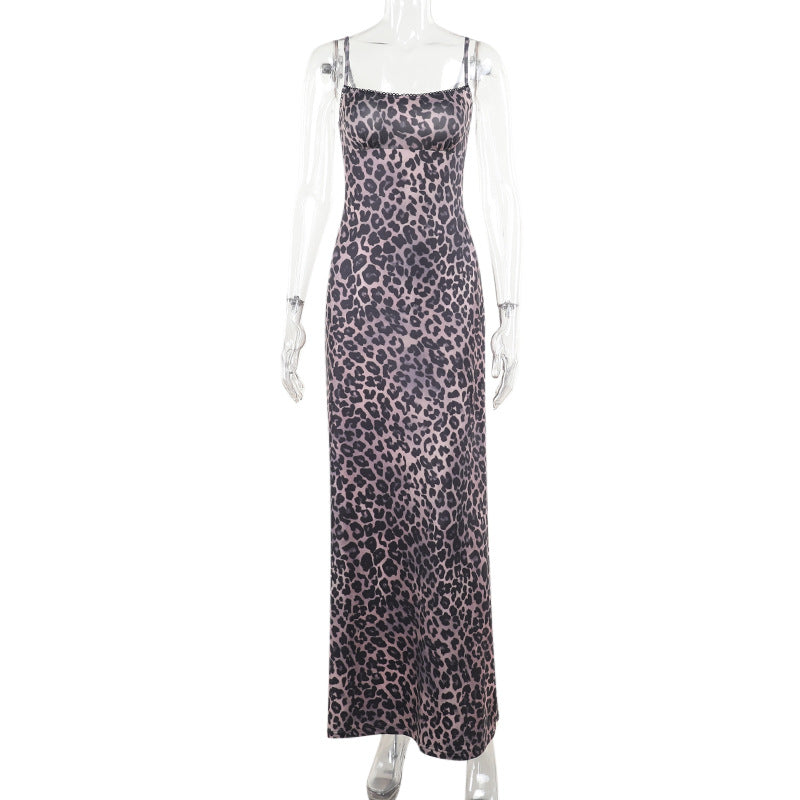 Damen Maxikleid mit elegantem Animal-Print und schmalen Trägern R&B