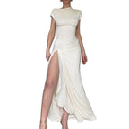 Damen Elegantes Langarm-Maxikleid mit hohem Schlitz