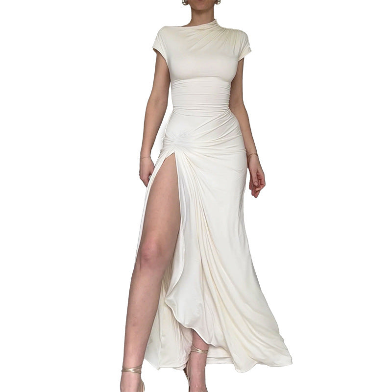 Damen Elegantes Langarm-Maxikleid mit hohem Schlitz