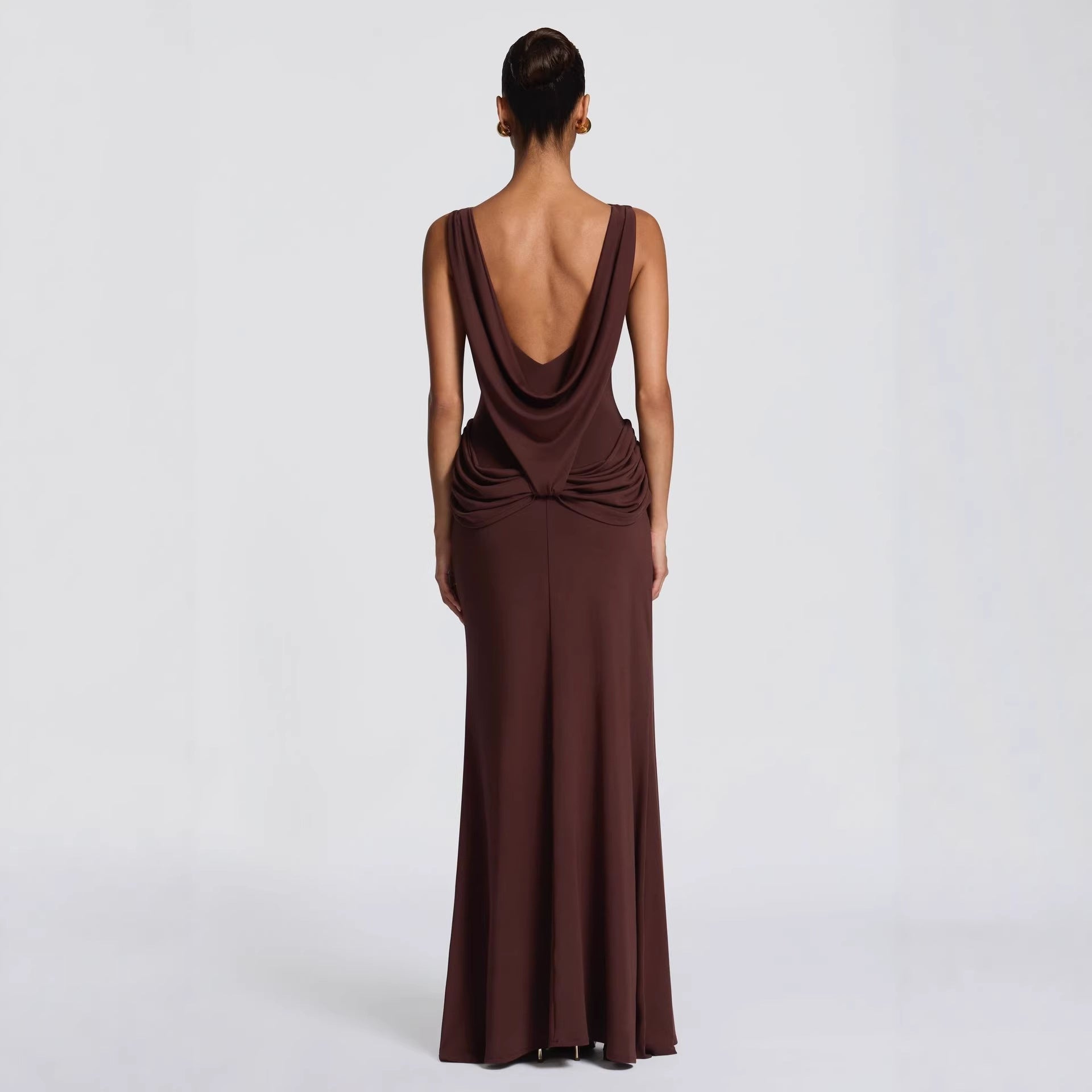 Damen elegantes Wickel-Maxikleid mit asymmetrischem Rüschendesign und sexy Schlitz R&B