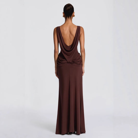 Damen elegantes Wickel-Maxikleid mit asymmetrischem Rüschendesign und sexy Schlitz R&B
